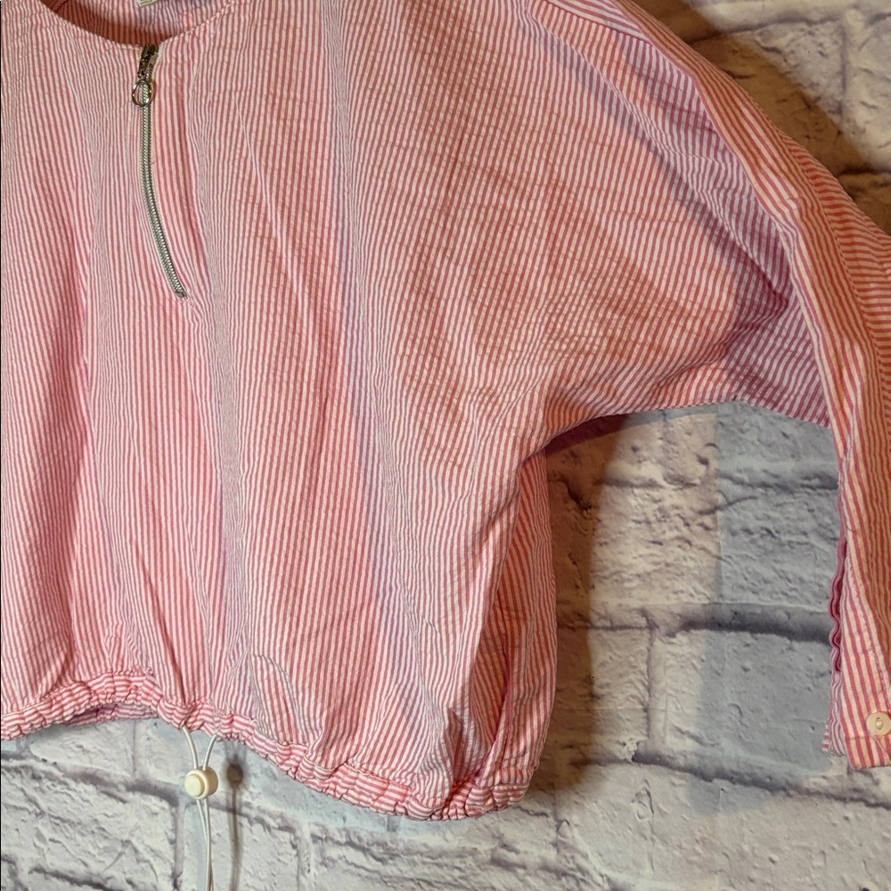 🔵ZARA Pink & White Striped 100% COTTON Dolman Sleeve Top - Picture 7 of 10